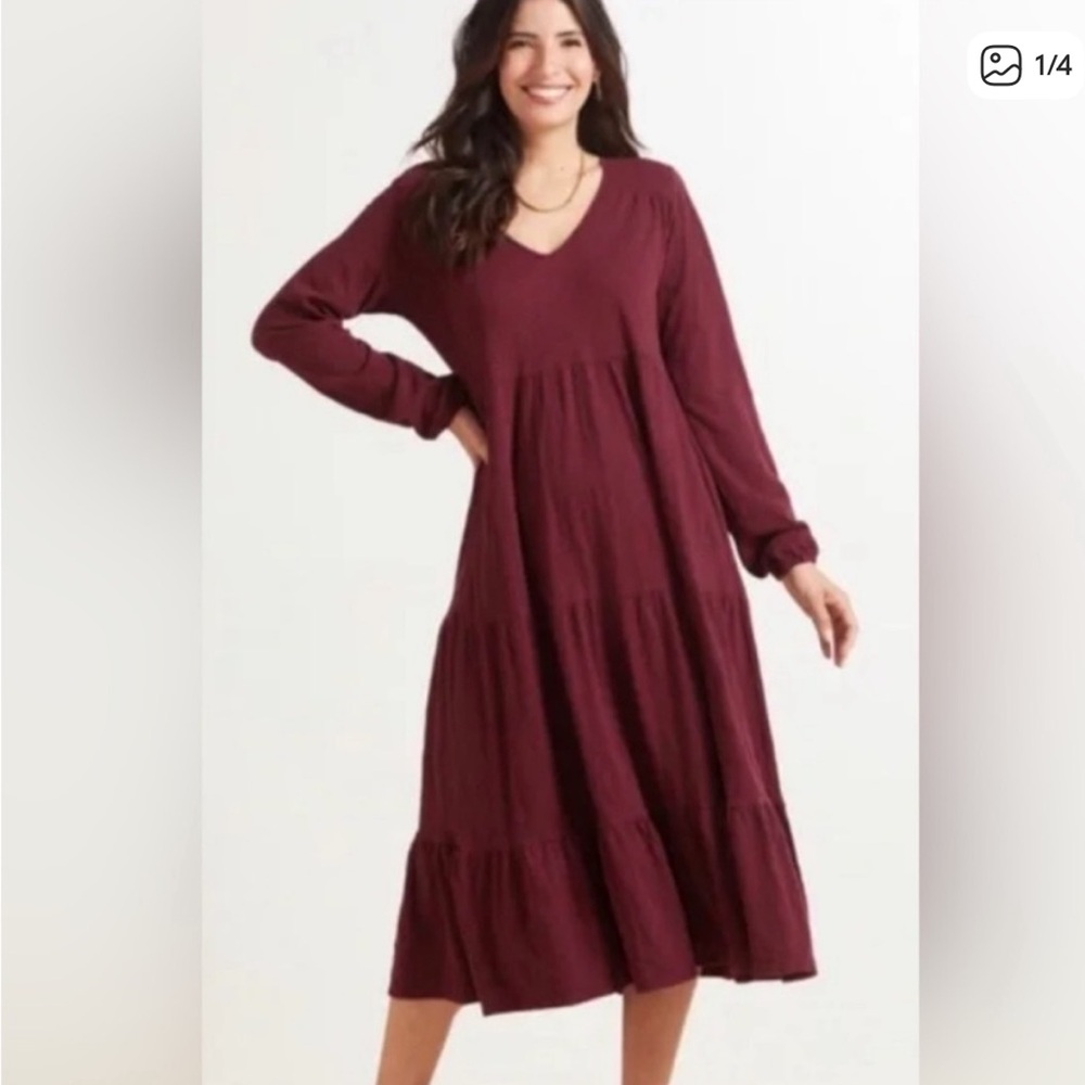 Z Supply “Bailey Tiered Dress”  Maroon Long Sleeve NEW